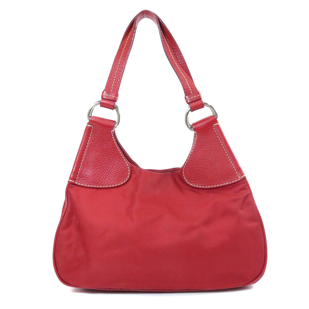 Prada leather Tessuto trim matching bag red Hobo Red